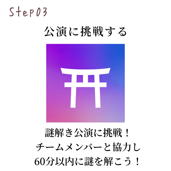 ステップ03 謎解き公演に挑戦！チームメンバーと協力し120分以内に謎を解こう！